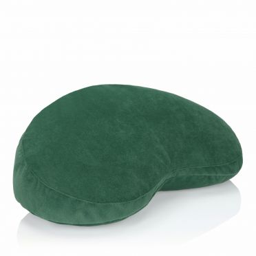 Zielona poduszka do medytacji i jogi w kształcie fasolki, welurowa, z uchwytem z eko skóry.